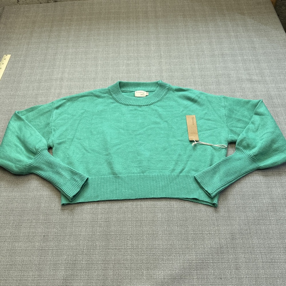 Dreamers by Debut Sweater Women XS Green Cropped Crewneck Pullover Soft Knit New